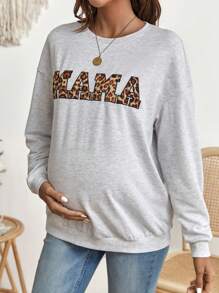 SHEIN Thai sản Báo & Đồ họa Chữ cái Thả vai Áo nỉ - Màu Xám nhạt - Xem 4