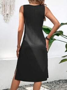 SHEIN LUNE Vestido tank unicolor de muslo con abertura - Negro - Ver 2