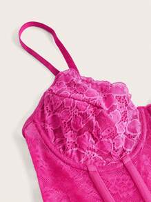 SHEIN ICON 蕾絲緊身吊帶 - 玫紅色 - 查看 3