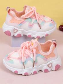 Children's Fashionable Color-block Outdoor Sneakers With Lace-up Closure - Pink - View 1