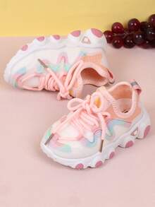 Children's Fashionable Color-block Outdoor Sneakers With Lace-up Closure - Pink - View 2