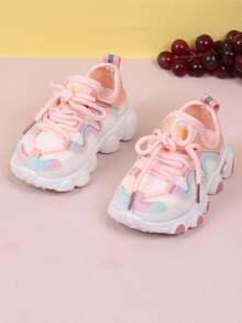 Children's Fashionable Color-block Outdoor Sneakers With Lace-up Closure - Pink - View 3
