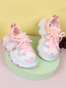 Children's Fashionable Color-block Outdoor Sneakers With Lace-up Closure - Pink - View 5
