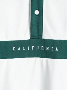 Manfinity RebelGame Men Color Block Letter Graphic Long Sleeve Half Button Contrast Collar Polo Shirt, For Boyfriend Gift, Going Out - White - View 4