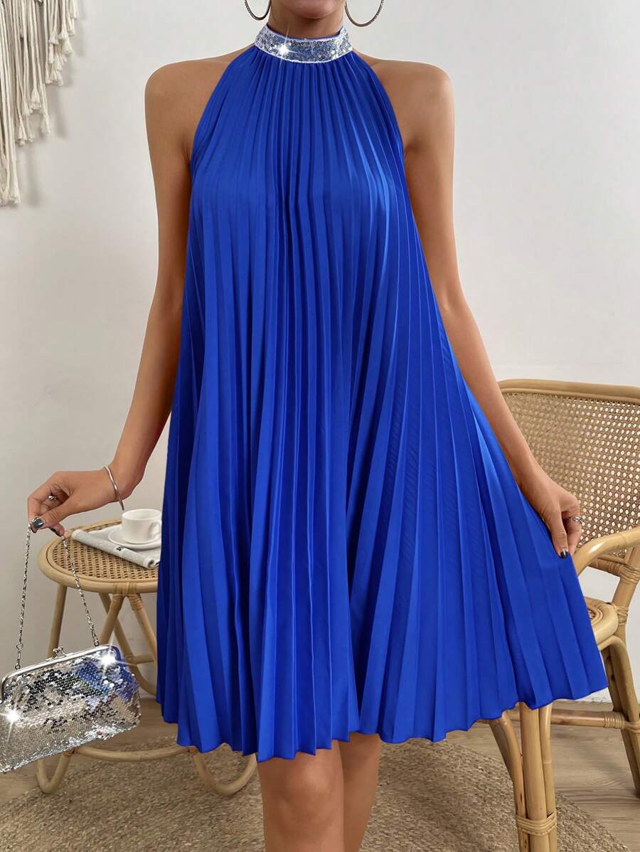 Breezaya 撞色亮片褶饰露背连衣裙 度假海滩装 女装