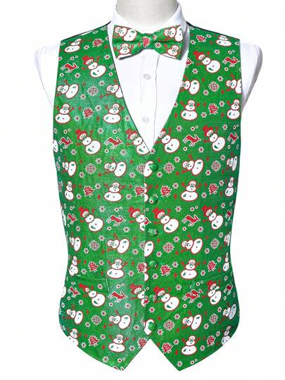 Uomo 1 pezzo con stampa Natalizia Panciotto & 1 pezzo Cravatta a fiocco senza camicia