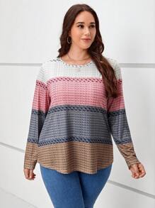 SHEIN LUNE 大碼撞色T恤 - 彩色 - 查看 3