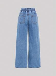 SHEIN Girlism Teen Girl Slant Pocket Jeans - Medium Wash - View 2