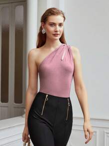 MOTF PREMIUM 單肩金屬亮絲上衣 - 藕粉色 - 查看 5