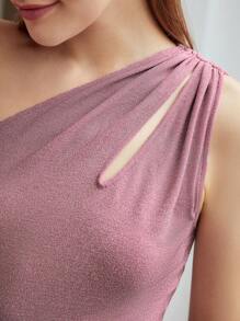 MOTF PREMIUM 單肩金屬亮絲上衣 - 藕粉色 - 查看 2