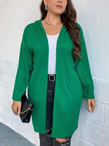 SHEIN LUNE 大碼落肩袖連帽開襟衫 - 綠色 - 查看 1