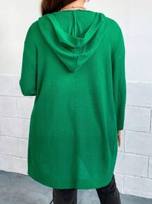 SHEIN LUNE 大碼落肩袖連帽開襟衫 - 綠色 - 查看 2