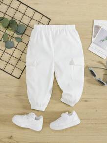 Baby Boy Stylish Casual Cargo Pants With Flap Pockets - White - View 1