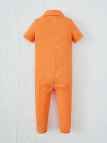 SHEIN Baby Girl Ribbed Knit Quarter Zip Tee Jumpsuit - Orange - View 2