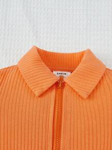 SHEIN Baby Girl Ribbed Knit Quarter Zip Tee Jumpsuit - Orange - View 4