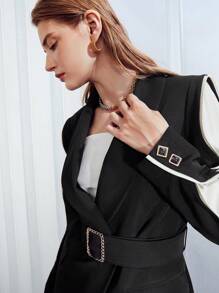 MOTF PREMIUM 粘纖混紡撞色西裝外套 - 黑色 - 查看 5