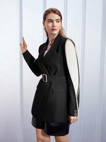 MOTF PREMIUM 粘纖混紡撞色西裝外套 - 黑色 - 查看 7