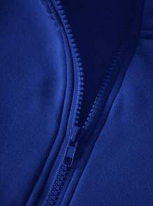 SHEIN EZwear 大碼標語和蝴蝶印花抽繩下擺加絨內裏運動衫 - 寶藍色 - 查看 3