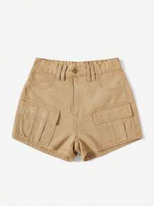 SHEIN EZwear Eenkleurig Denim shorts Zak Knoop Rits