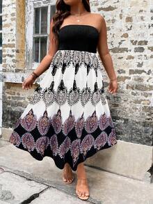 SHEIN Holidaya 大碼上身打攬抹胸連衣裙 - 彩色 - 查看 4