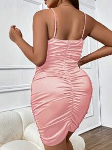 Celure Hơn Xù Xa ten Váy Cami Bodycon - Hồng - Xem 2