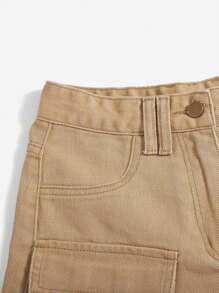 SHEIN EZwear Eenkleurig Denim shorts Zak Knoop Rits