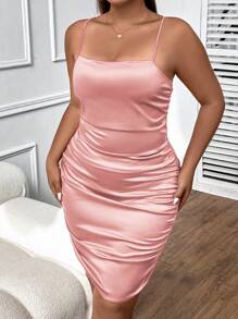 Celure Hơn Xù Xa ten Váy Cami Bodycon - Hồng - Xem 8