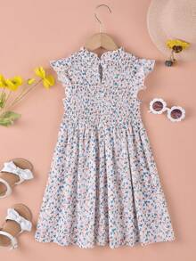 女小童碎花荷葉邊打攬連衣裙 - 彩色 - 查看 2