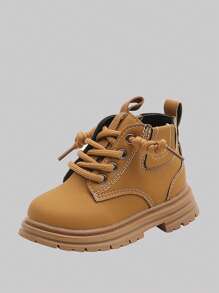 兒童平底靴子，繫帶，側拉鍊秋冬，適合男孩和女孩