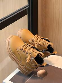 兒童平底靴子，繫帶，側拉鍊秋冬，適合男孩和女孩