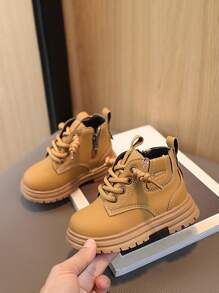 兒童平底靴子，繫帶，側拉鍊秋冬，適合男孩和女孩