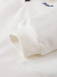 少女校园海军蓝领长袖薄款运动衫，春季和秋季 - 白色 - 查看 4