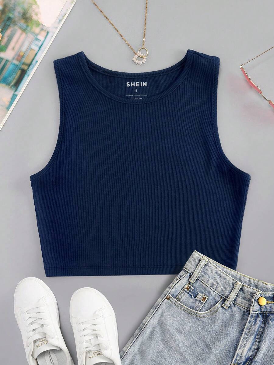 INAWLY Top tank crop unicolor - Azul Marino - Ver 1