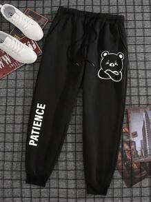 Nam Đồ họa chữ cái & Gấu Eo dây rút Quần thể thao - màu đen - Xem 1