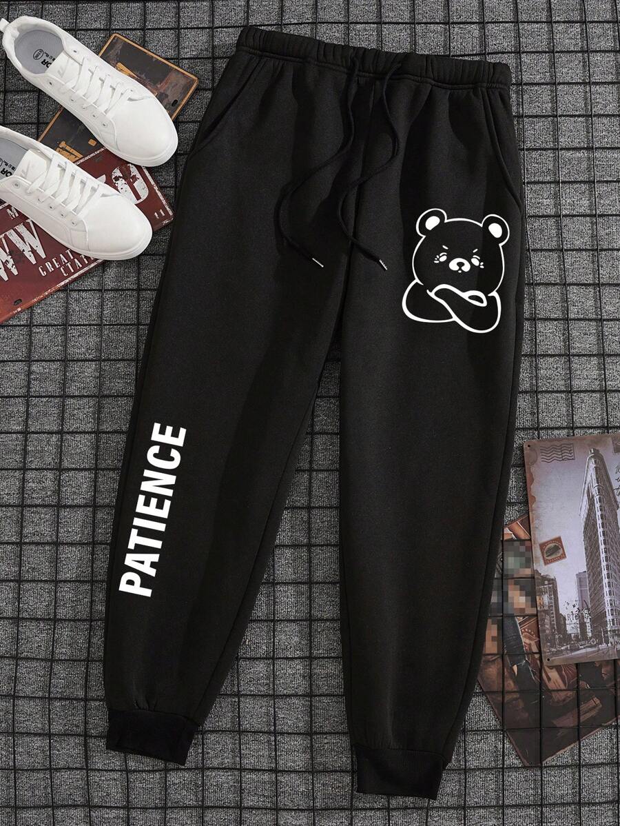 Nam Đồ họa chữ cái & Gấu Eo dây rút Quần thể thao - màu đen - Xem 1