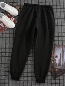 Nam Đồ họa chữ cái & Gấu Eo dây rút Quần thể thao - màu đen - Xem 2