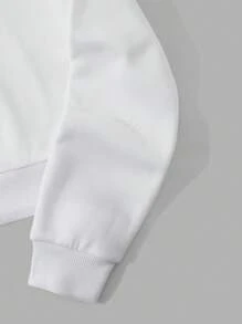 SHEIN EZwear Thêu trái tim Lót nhiệt Dây rút Áo hoodie ngắn - trắng - Xem 3