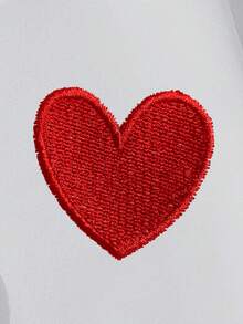 SHEIN EZwear Thêu trái tim Lót nhiệt Dây rút Áo hoodie ngắn - trắng - Xem 5