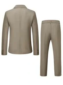 Manfinity Mode Men Solid Single Button Blazer & Suit Pants - Khaki - View 2