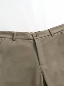 Manfinity Mode Men Solid Single Button Blazer & Suit Pants - Khaki - View 8