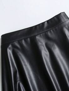 Women Solid Color Daily Wear Patent Flare Skirt - Black - View 3