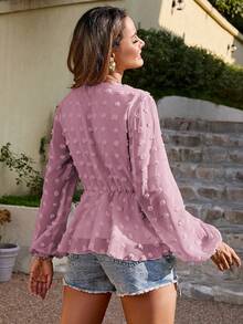 BTFBM Swiss Dot Lantern Sleeve Peplum Blouse - Lilac Purple - View 2