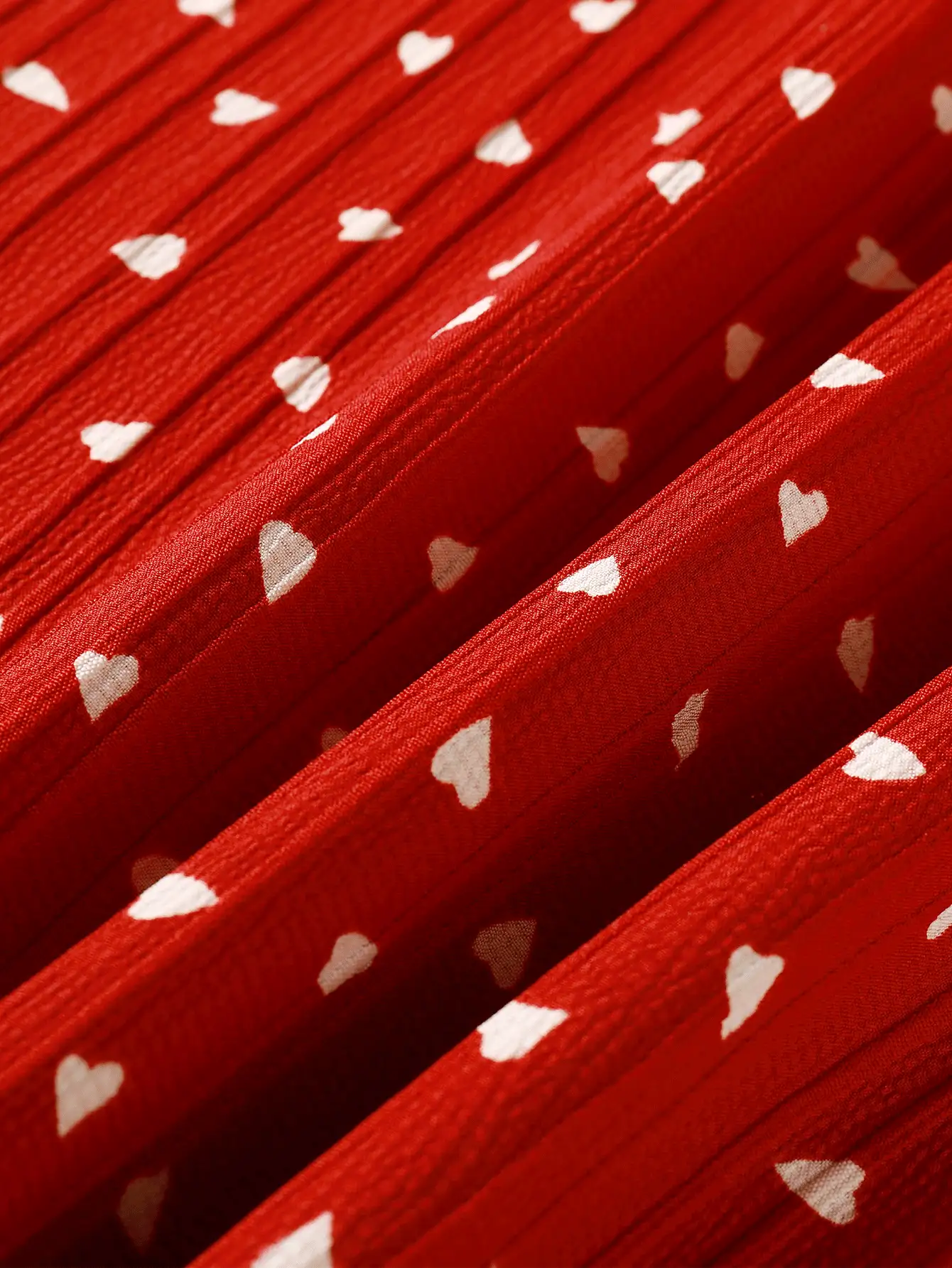 Allover Heart Print Puff Sleeve Dress - Red - View 5