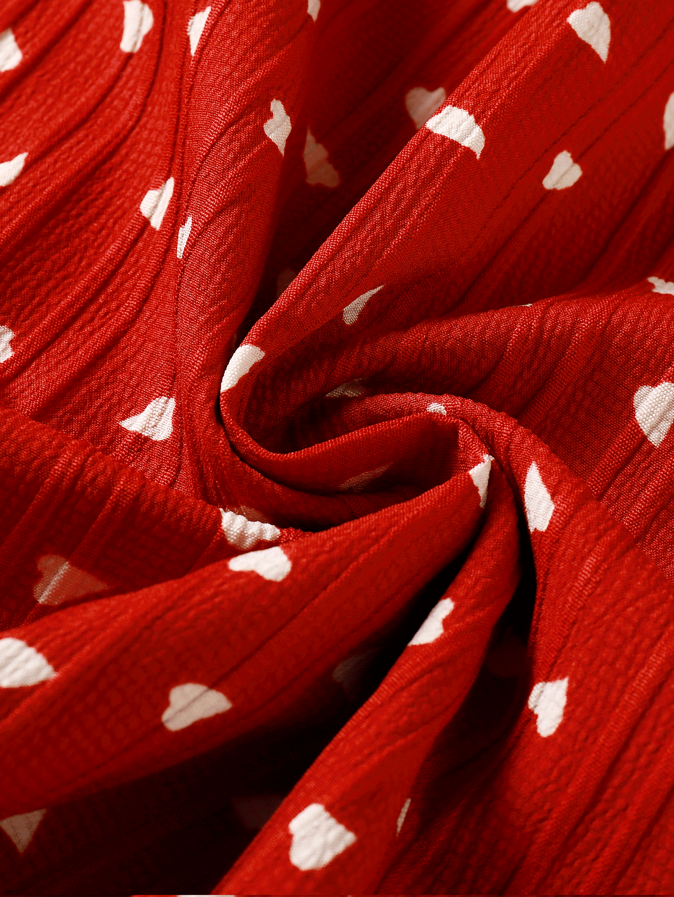 Allover Heart Print Puff Sleeve Dress - Red - View 6