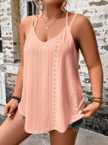 Breezaya 加大孔眼刺绣夏季波西米亚风吊带背心 - 珊瑚粉 - 查看 4