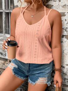 Breezaya 加大孔眼刺绣夏季波西米亚风吊带背心 - 珊瑚粉 - 查看 5