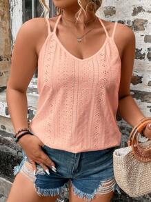 Breezaya 加大孔眼刺绣夏季波西米亚风吊带背心 - 珊瑚粉 - 查看 6