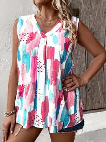 Mulvari Hơn In Bàn chải Cổ v Áo không tay - Hồng - Xem 5