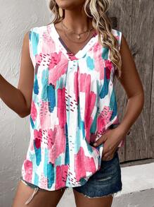 Mulvari Hơn In Bàn chải Cổ v Áo không tay - Hồng - Xem 6