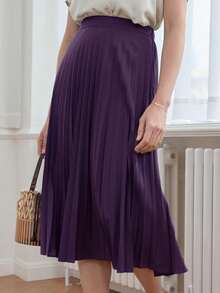Simple Retro Solid Pleated Skirt - Purple - View 4